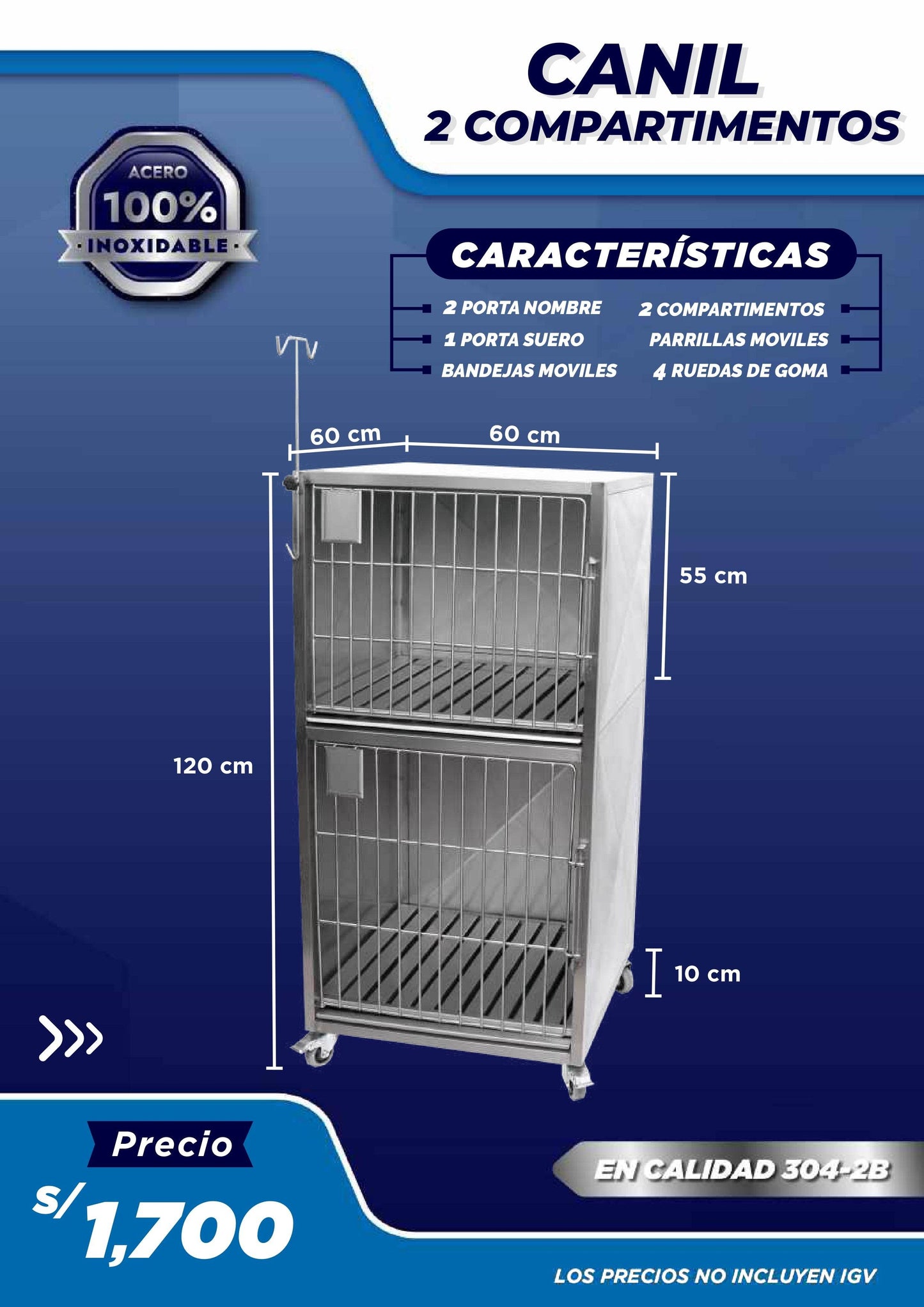 Canil de 2 Compartimientos Vertical - LM Inoxidables