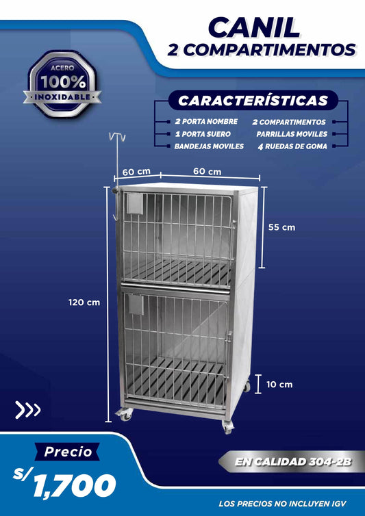 Canil de 2 Compartimientos Vertical - LM Inoxidables
