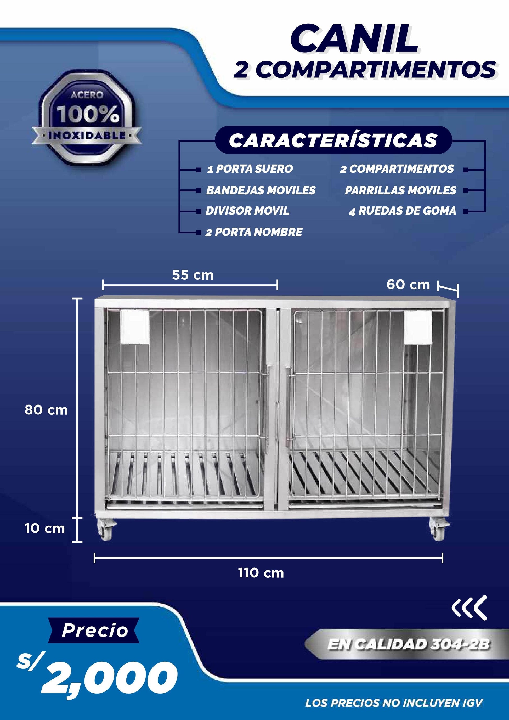 Canil de 2 Compartimientos Horizontal - LM Inoxidables