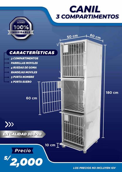 Canil de 3 Compartimientos - LM Inoxidables