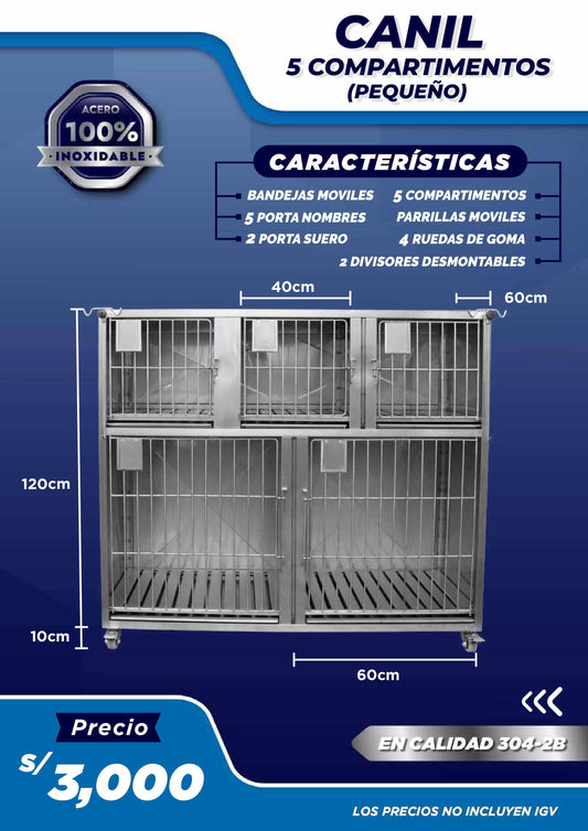 Canil de 5 Compartimientos - Modelo 1 - LM Inoxidables