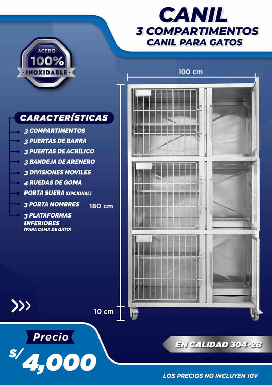 Canil Gatera de 3 Compartimientos - LM Inoxidables