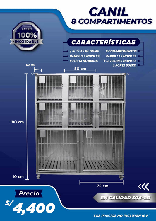Canil de 8 Compartimientos - Modelo 1 - LM Inoxidables