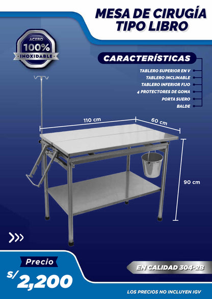 Mesa de Cirugía Tipo Libro