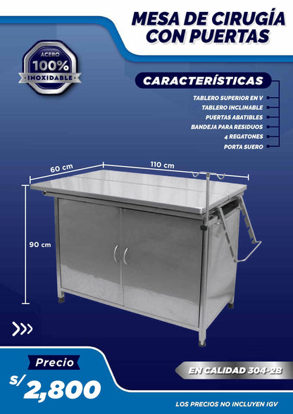Mesa de Cirugía Multiusos con Puertas - LM Inoxidables