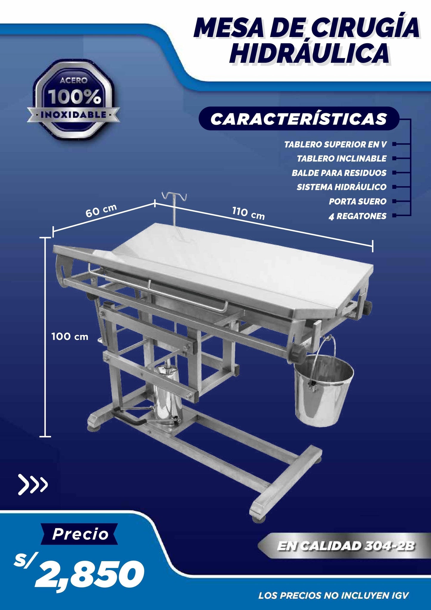 Mesa de Cirugía Hidráulica - Modelo 1 - LM Inoxidables
