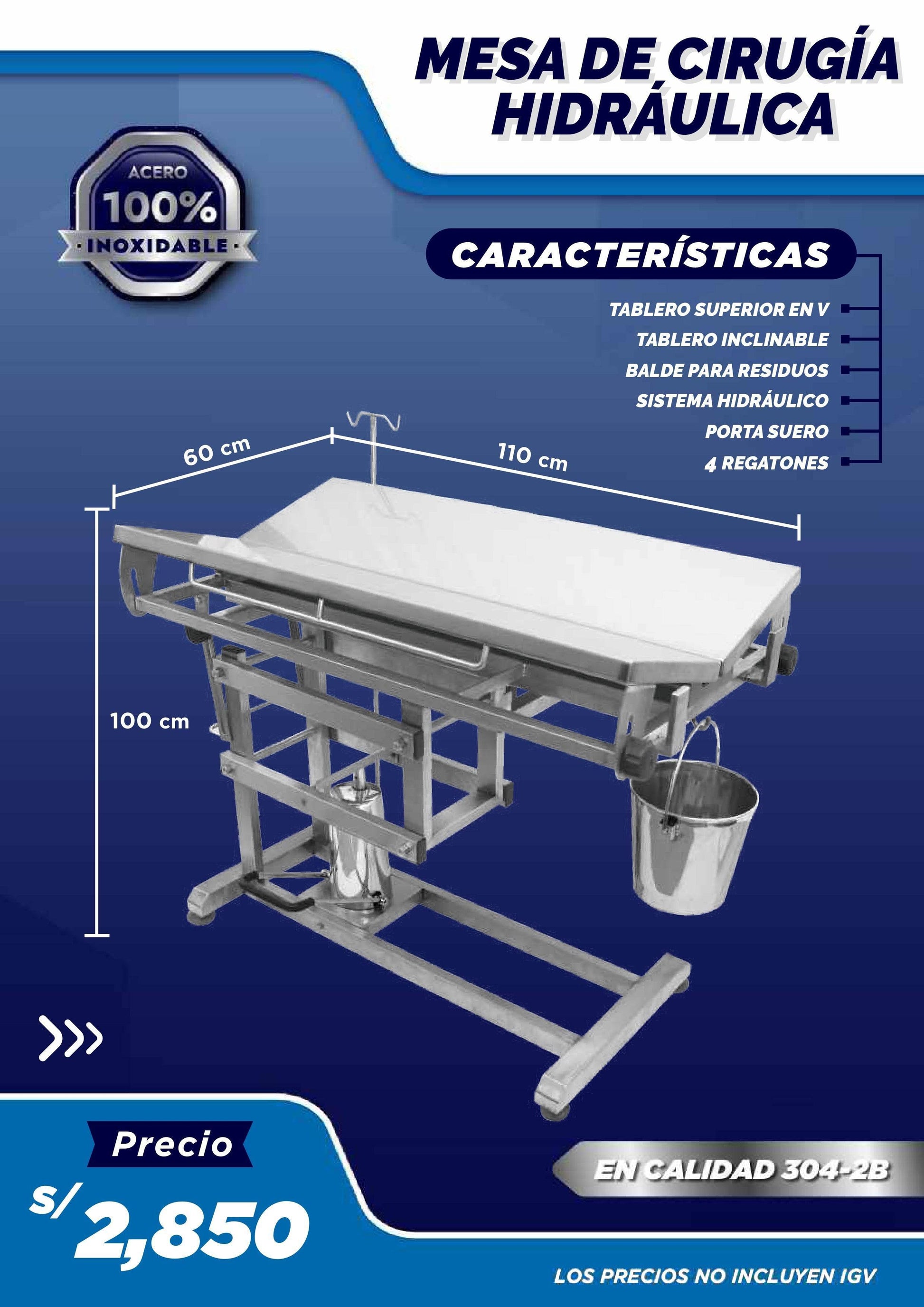 Mesa de Cirugía Hidráulica - Modelo 1 - LM Inoxidables