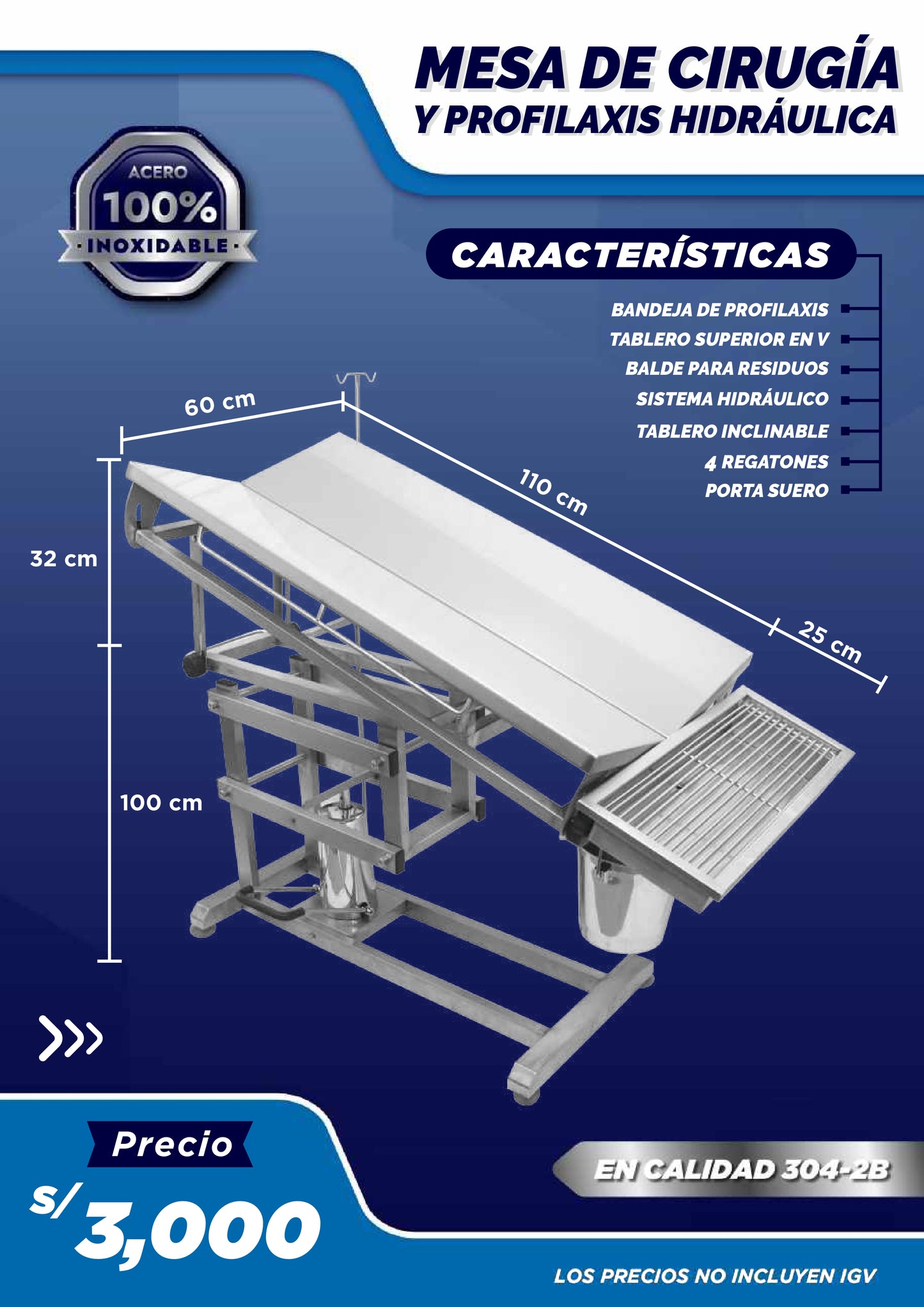 Mesa de Cirugía y Profilaxis Hidráulica - Modelo 2