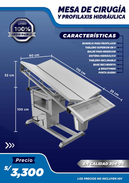 Mesa de Cirugía y Profilaxis Hidráulica - Modelo 3