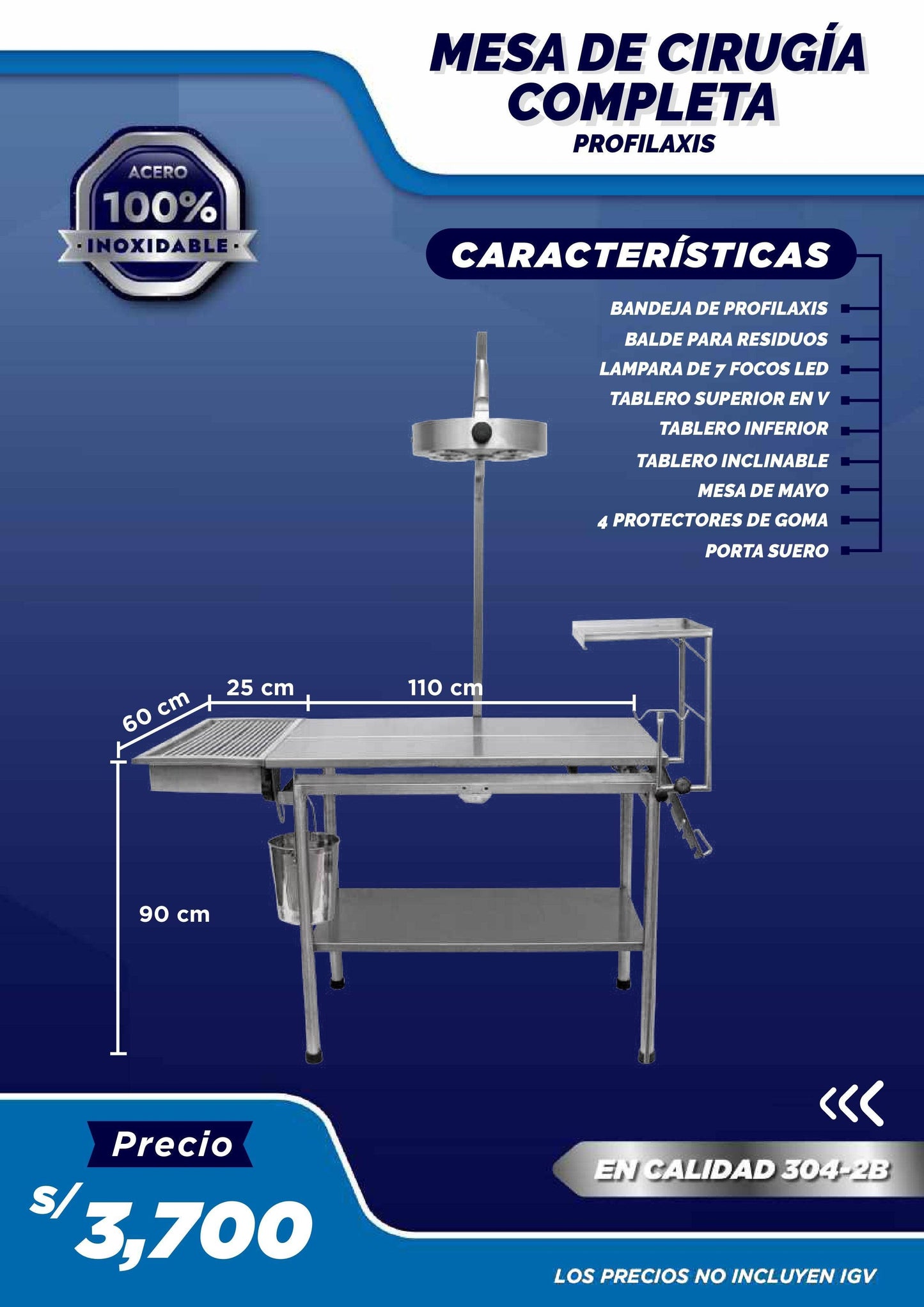 Mesa de Cirugía Completa (Profilaxis) - LM Inoxidables