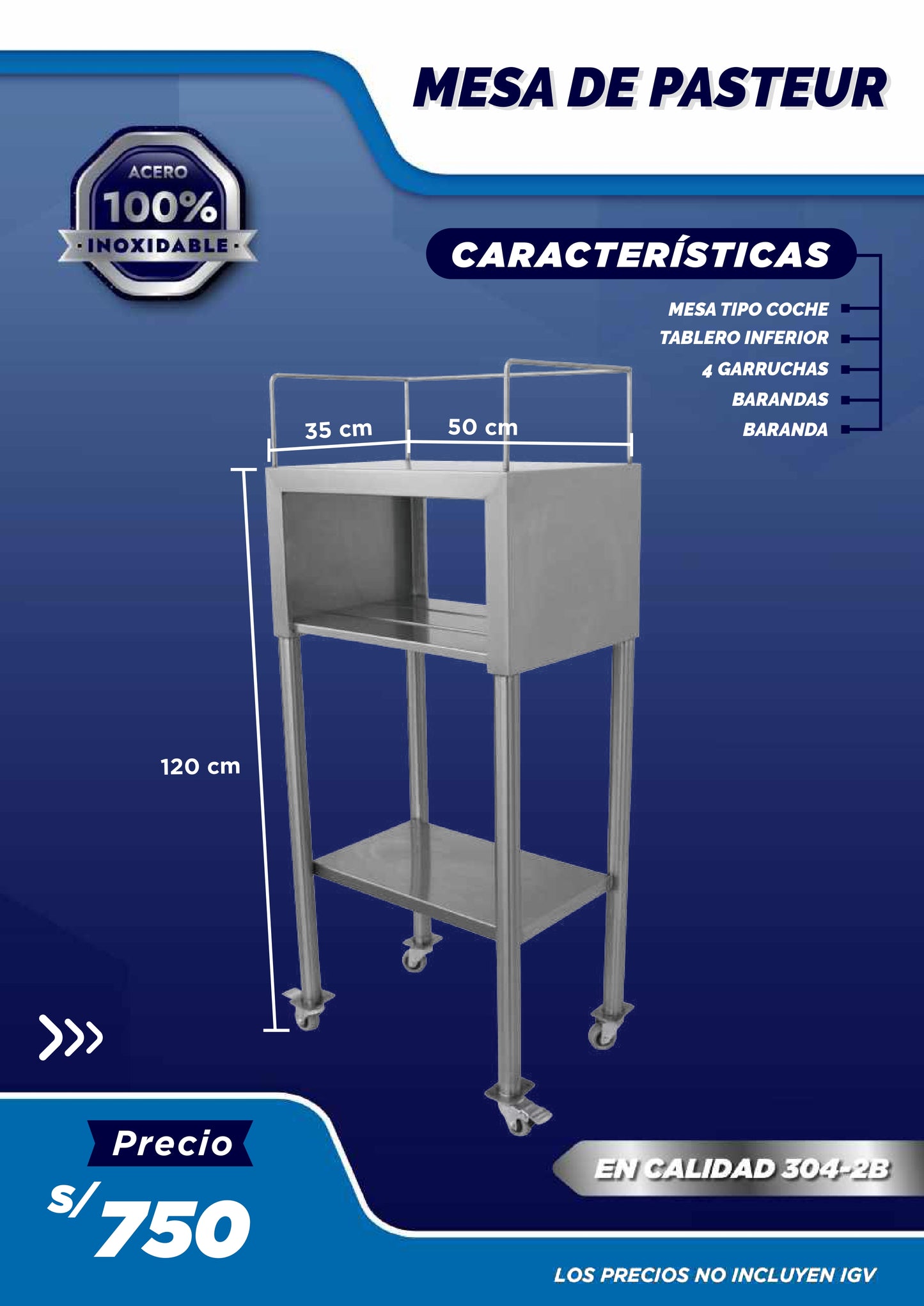 Mesa Pasteur 3 Niveles Semi-Cubierta