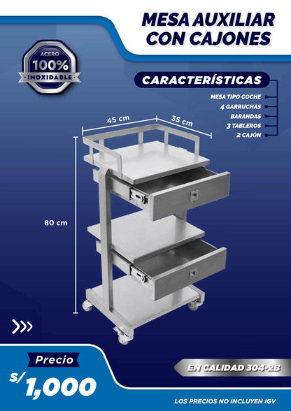 Mesa Auxiliar con Cajones - LM Inoxidables