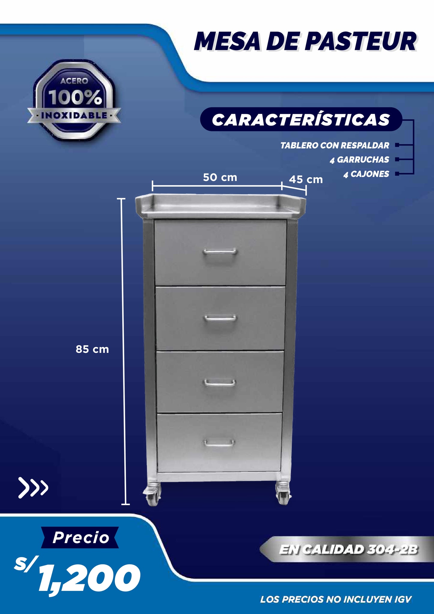 Mesa Pasteur con Cajones