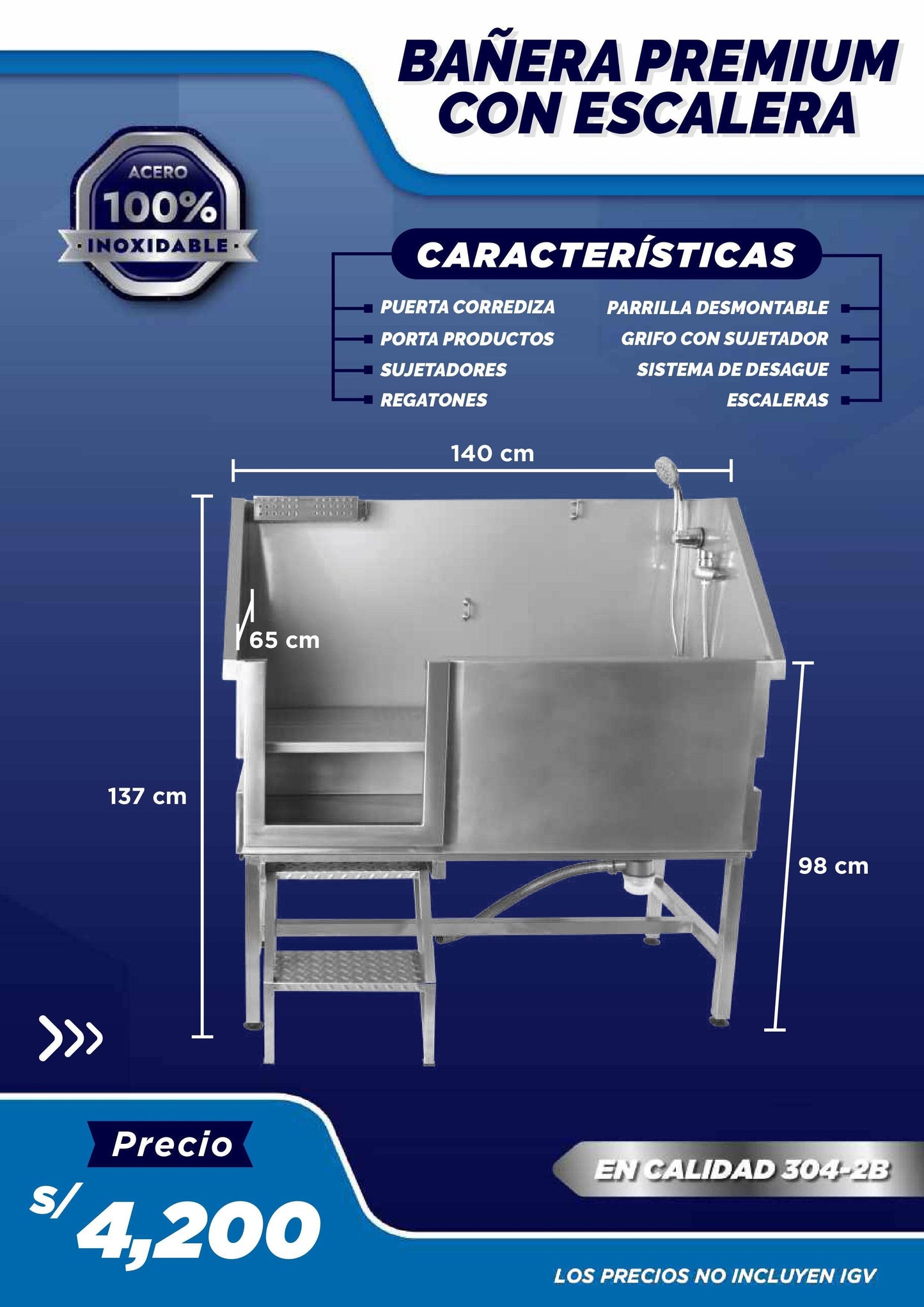 Bañera Premium con Escalera - LM Inoxidables