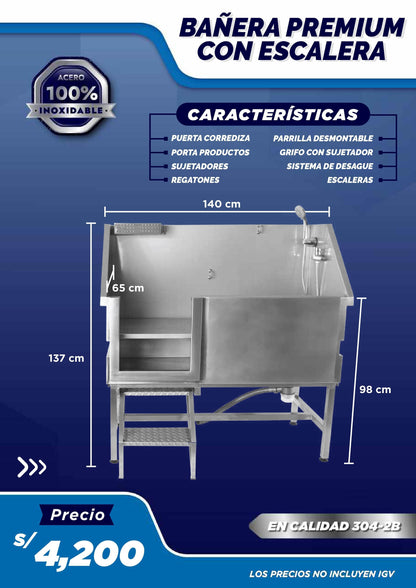 Bañera Premium con Escalera - LM Inoxidables