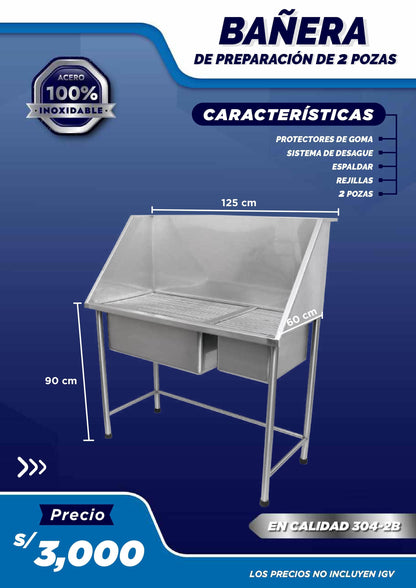 Bañera de Preparación de 2 Pozas - LM Inoxidables
