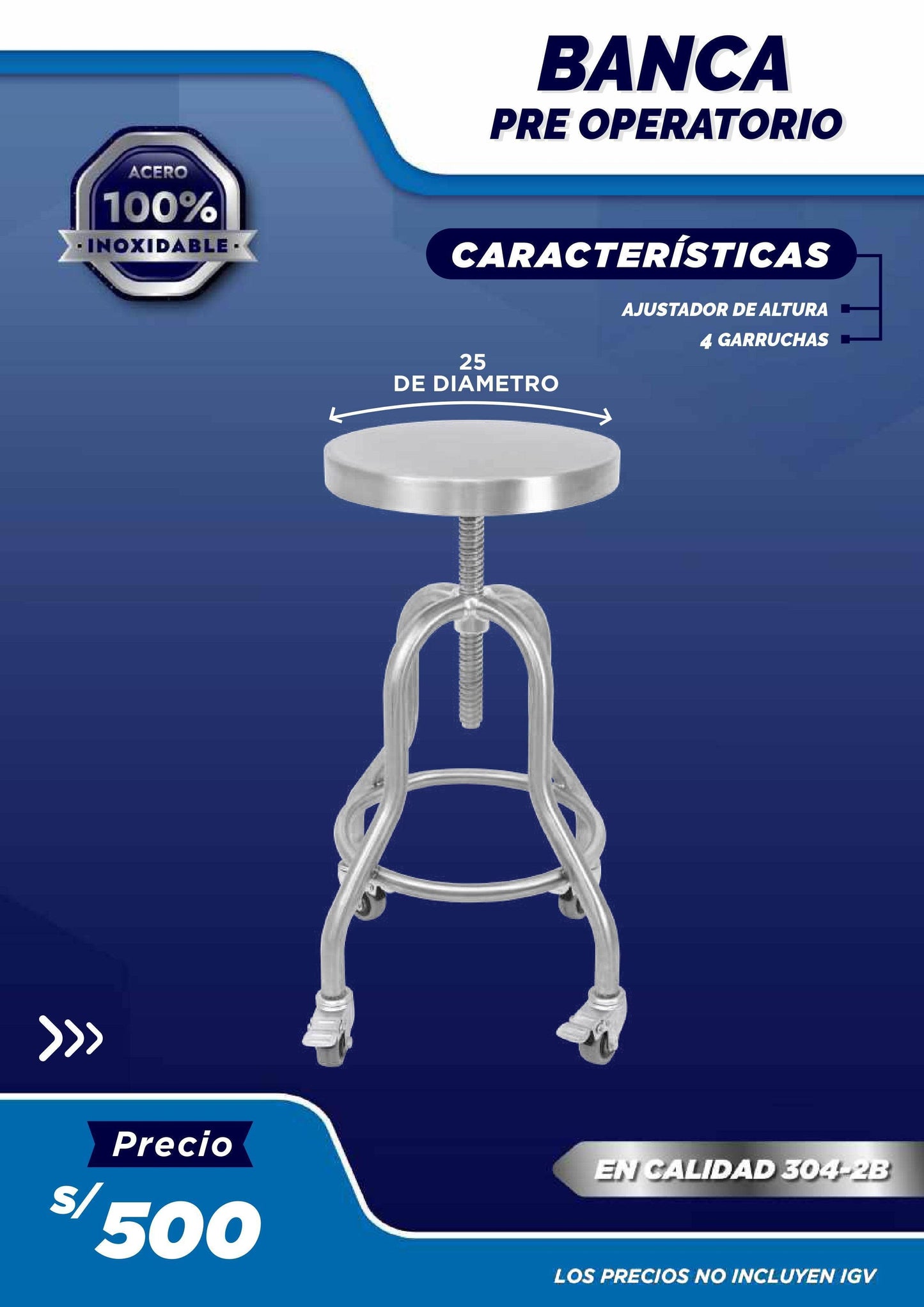 Banca Pre Operatorio - LM Inoxidables