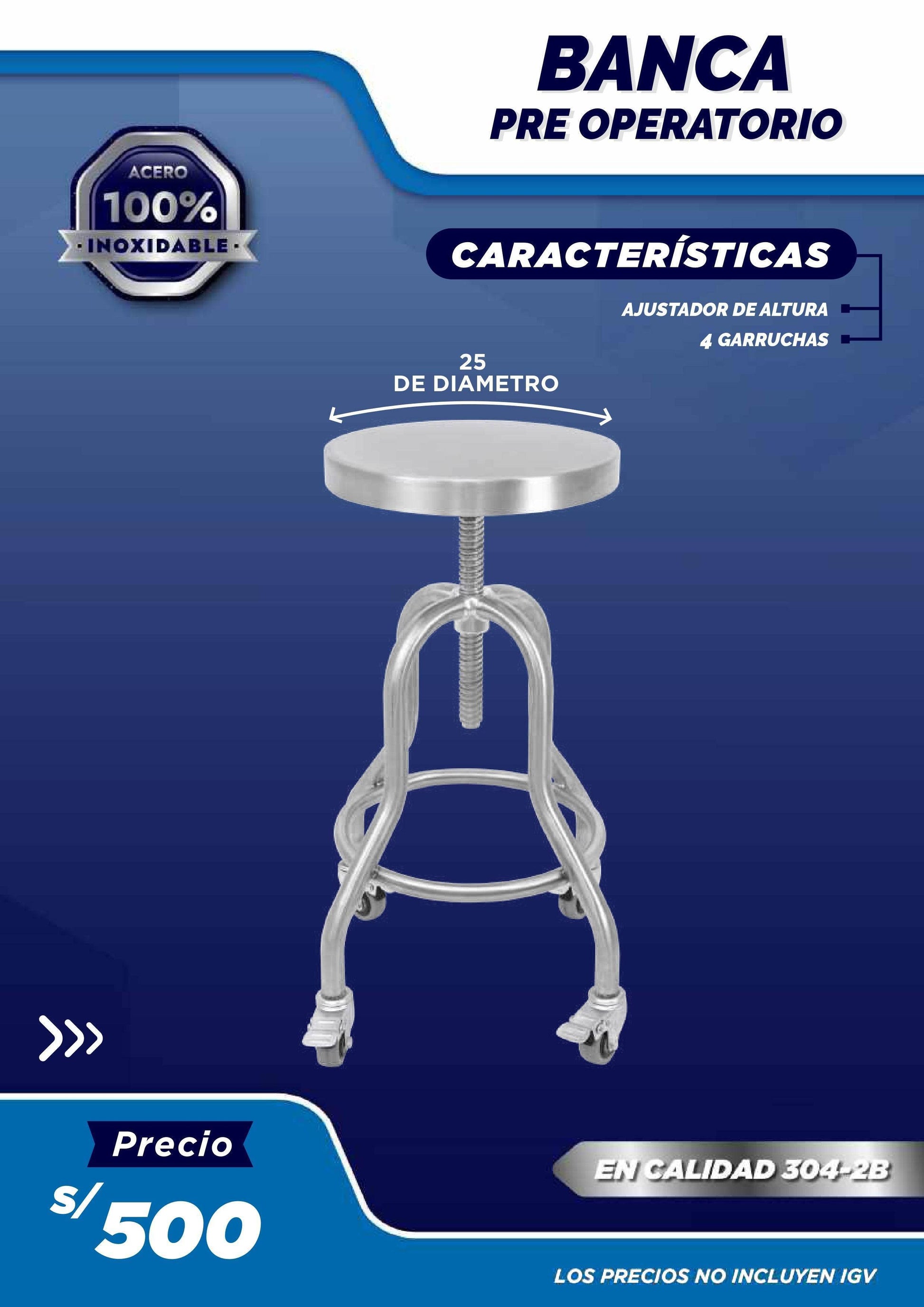 Banca Pre Operatorio - LM Inoxidables