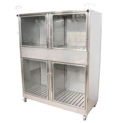 Canil de 4 Compartimientos + Puerta de vidrio + Sistema Interno de Desagüe - LM Inoxidables